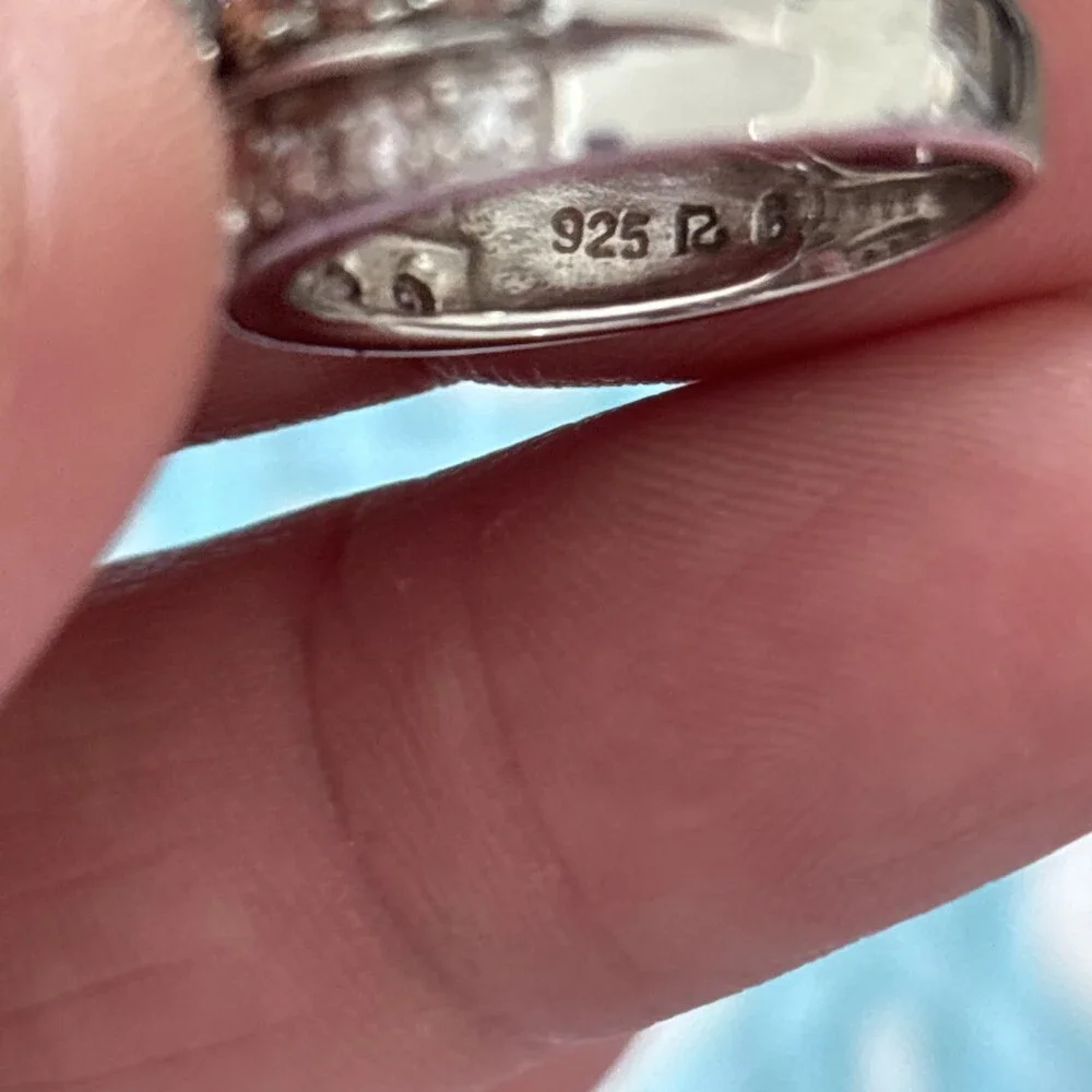 ROSS SIMONS Sterling Silver Bold Pear Cut Solitaire White and Chocolate CZ Sz 6